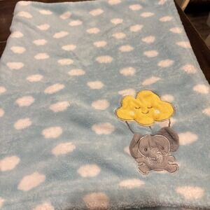 Le Bebe Favorite Clouds & Elephant Baby Blanket Blue Gray Yellow White lovey